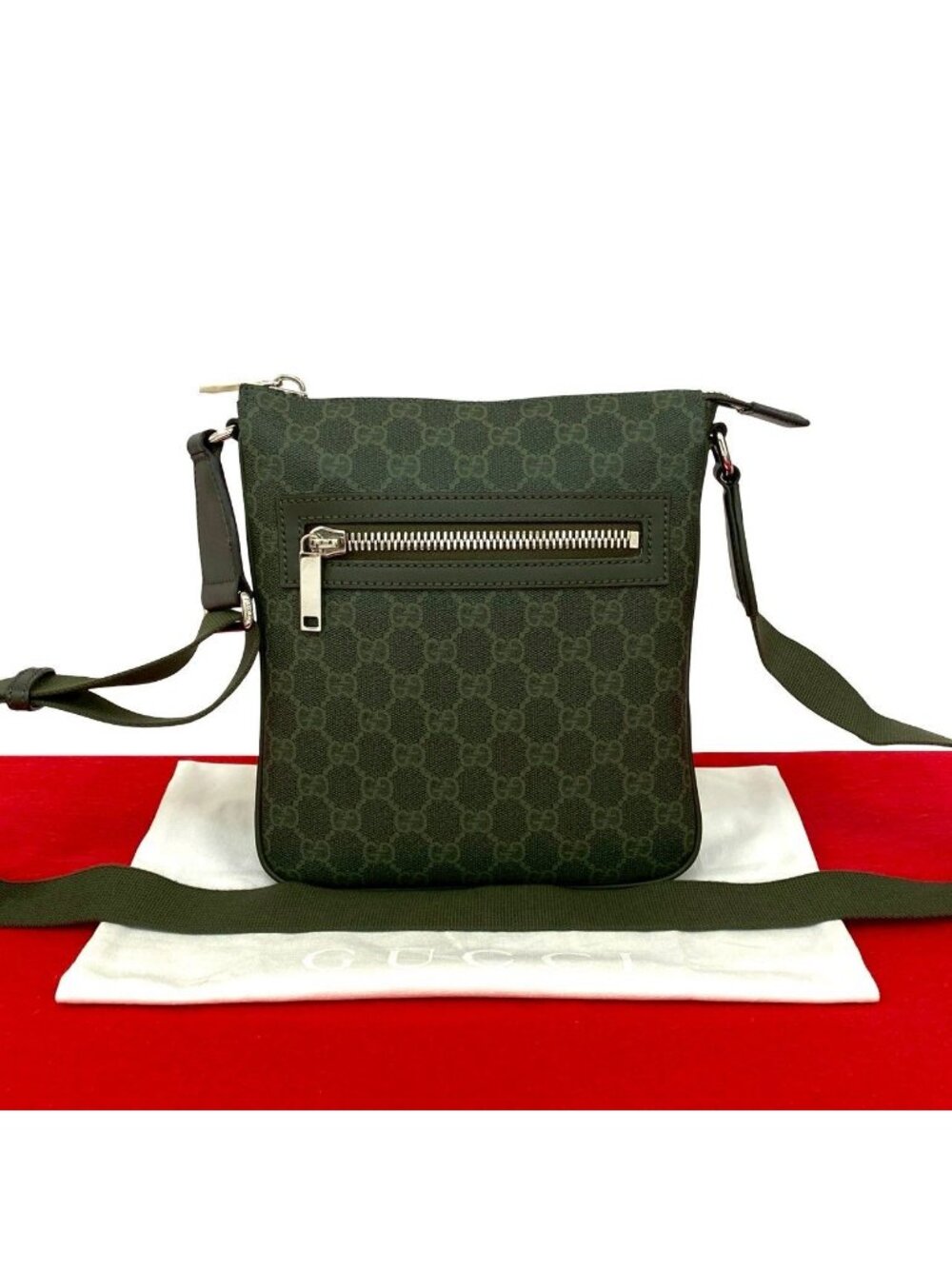 Gucci GG Pattern Small Messenger Bag Leather Crossbody Green